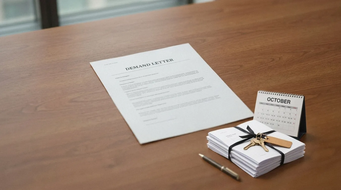 A mortgage demand letter lying on a desk, the first formal step before foreclosure in Alberta