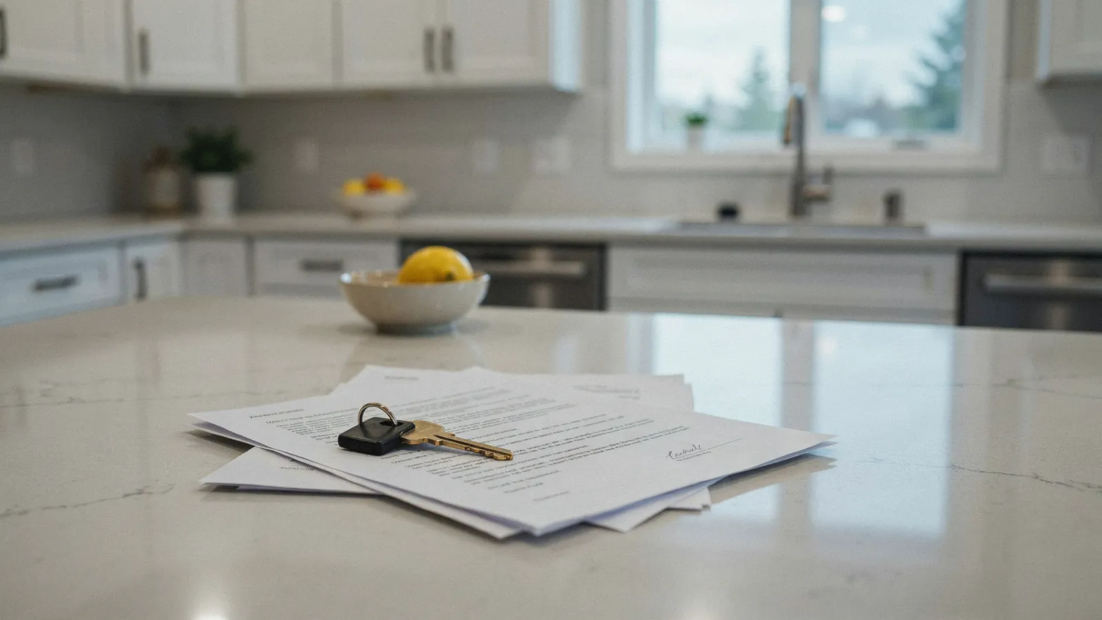 House keys and paperwork laid out for a free foreclosure assessment in Alberta