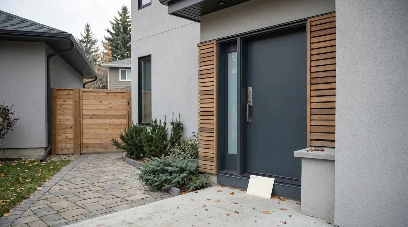 An envelope left at a front door, the way a foreclosure statement of claim is served in Alberta